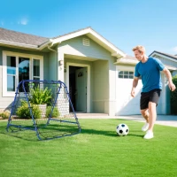 HOMCOM Filet de rebond double face 91 x 91 cm filet de rebond football pliable réglable dans 5 angles structure en acier bleu(m-2)