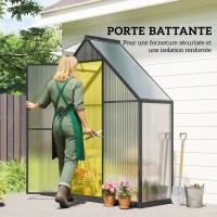 Outsunny Serre de jardin en aluminium polycarbonate, serre avec fenêtre réglable porte battante résistant intempéries transparent(m-6)