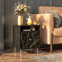 HOMCOM Table de chevet, table d'appoint avec 1 grand tiroir et 1 niche, effet marbre, pieds en métal doré, 39l x 30 x 50 cm(m-10)