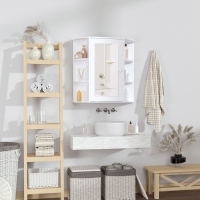 HOMCOM Armoire Murale avec Miroir Salle de Bain Meuble Miroir avec Rangement Toilettes 1 Porte + étagères latérales Blanc