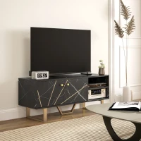HOMCOM Meuble TV banc TV meuble pour télévision jusqu'à 50 pouces avec placard, étagère réglable et passe-câbles , noir(m-10)