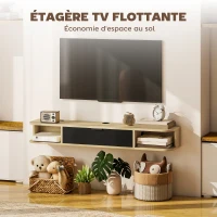 HOMCOM Meuble TV suspendu 120 cm, meuble télé pour téléviseur jusqu'à 50 pouces, tiroir rabattable 2 étagères 120x24x16cm noir(m-4)
