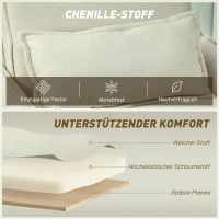 HOMCOM Schlafsessel 3 in 1 Umwandelbarer Sessel mit Bettfunktion, Lendenkissen, für Wohnzimmer Creme(m-6)