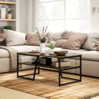 HOMCOM Table basse rectangulaire au style industriel 1 plateau et 1 étagère de rangement métal 106 x 55 x 45 cm(m-10)