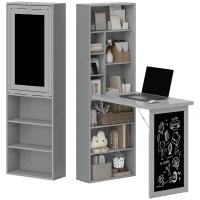 HOMCOM Bureau avec rangement pliable murale rabattable avec bibliothèque poste de travail tableau à craie et étagère réglable(m-1)