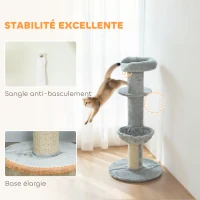 PawHut Arbre à chat tonneau à gratter pour chats griffoir en sisal, hamac, plateforme, balle jouet, Ø 48 x 103,5 cm, gris clair(m-6)