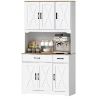 HOMCOM Buffet haut cuisine armoire de cuisine avec 6 portes 2 tiroirs plan de travail étagères réglables 94x39,5x175,2cm blanc