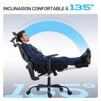 HOMCOM Chaise bureau ergonomique, fauteuil de bureau avec soutien lombaire dynamique adaptatif, 73x75x120-128cm, noir(m-5)