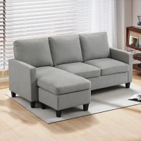 HOMCOM Canapé d'angle canapé 3 places avec méridienne réversible gauche ou droite pour salon, bureau, appartement, tissu polyester 197L x 139l x 91H cm gris clair(m-10)