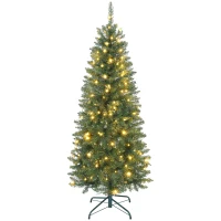 HOMCOM Sapin de Noël artificiel 150 cm, arbre de Noël fin avec 170 lumières, 635 pointes, support en métal pliable, vert(m-11)
