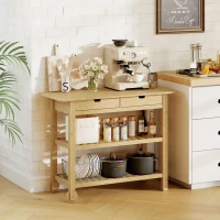 HOMCOM Desserte de cuisine à roulettes en bambou, chariot de cuisine avec 2 tiroirs, 2 étagères, 100 x 43 x 75 cm, bois naturel(m-10)