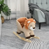HOMCOM Cheval à Bascule modèle Lion Fonction Musicale Selle Grand Confort Peluche Courte Douce Pour Enfants 18-36 Mois Bois peuplier Marron dim. 68L x 35l x 50H cm(m-10)