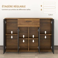 HOMCOM Buffet salon meuble de rangement avec 4 placards, tiroirs et étagères réglables, dim. 120 x 35 x 85 cm, marron et noir(m-6)