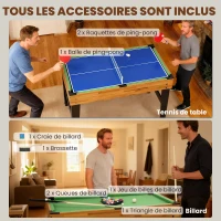 SPORTNOW Table multijeux 13 en 1, table de jeu baby-foot, billard, ping-pong, 121x109x80cm, pour enfants et adultes, noyer clair(m-7)