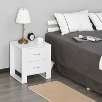 HOMCOM Table de Chevet Table de Nuit 2 Tiroirs Moderne Dim. 48L x 39l x 54H cm en Bois Blanc(m-10)