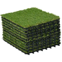 Outsunny Gazon synthétique Artificiel Set de 10 Dalles Carreaux 30 x 30 cm épaisseur Confort 3,5 cm à emboîter Vert(m-11)