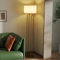 HOMCOM Lampadaire sur pied de salon, lampe sur pied avec abat-jour en lin et interrupteur à pied, Ø 38 x 161 cm, doré et beige(m-10)
