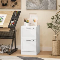 HOMCOM Caisson bureau, meuble rangement bois 2 tiroirs et serrure, barres de suspension réglables, 40 x 40 x 71 cm, blanc(m-10)