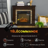 HOMCOM Cheminée électrique, cheminée décorative 1800W effet flamme, luminosité et température réglables, 80x21,6x67,8cm, marron(m-6)
