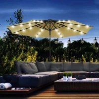 Outsunny Parasol octogonal inclinable Ø 2,7 x 2,4 m lumineux solaire 24 LED polyester haute densité 180 g/m² marron(m-6)