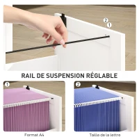 HOMCOM Caisson bureau, meuble rangement bois 2 tiroirs et serrure, barres de suspension réglables, 40 x 40 x 71 cm, blanc(m-5)