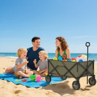 Outsunny Chariot de jardin pliable 4 roues bâche amovible poignée télescopique inclinaison réglable 5 sacs de rangement(m-10)