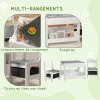 HOMCOM Ensemble 3 pièces table et 2 chaises pour enfant avec plateau réversible tableau noir, panier de rangement, étagères(m-6)