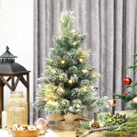 HOMCOM Sapin de Noël artificiel 60 cm, mini arbre de Noël de table floqué avec 35 LED, pommes de pin, fonctionne à piles, vert(m-10)