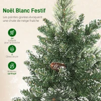 HOMCOM Sapin de Noël artificiel 60 cm, mini arbre de Noël de table floqué avec 35 LED, pommes de pin, fonctionne à piles, vert(m-6)