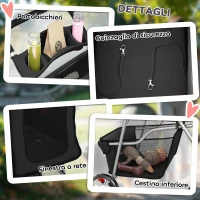 PawHut Passeggino per Cani Pieghevole con Cestino e Portabicchiere, Peso Max. 10 kg, 77x44x102 cm, Nero(m-8)