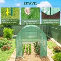 Outsunny Estufa Tipo Túnel 250x200x200cm Estufa de Jardim com Janelas e Portas Enroláveis para Cultivo de Plantas Verde(m-7)