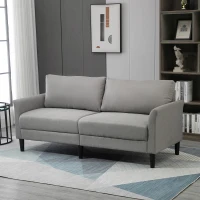 HOMCOM Canapé 3 Places Style Contemporain assises Larges Profondes accoudoirs courbés piètement effilé Bois hévéa Noir Polyester Gris Clair(m-10)