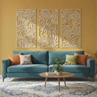 HOMCOM Set aus 3 3D-Wanddekorationen aus Holz, 40 x 80 cm, tropische Blätter, natürliche Holzoptik(m-2)