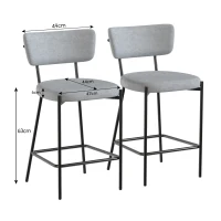 HOMCOM Conjunto de 2 Bancos de Bar Bancos de Bar Assento Acolchoado Encosto Curvo e Apoio para os Pés 49x53x93 cm Cinza(m-3)