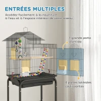 PawHut Cage à oiseaux sur roues 46 x 36 x 120 cm 2 mangeoires 2 perchoirs étagère cage pour perruche calopsitte conure pinson canaris(m-7)