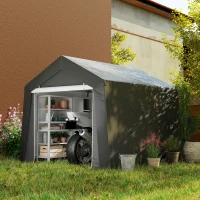 Outsunny Carport Namiot Garażowy 3x3 m Wodoodporny z Drzwiami Rolowanymi Okno Wentylacyjne Wydłużone Krawędzie Ciemnoszary(m-2)
