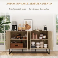 HOMCOM Aparador de Sala com 4 Portas com Design Chevron Prateleiras Ajustáveis Pés de Aço 140,5x40x81,5 cm Carvalho(m-4)