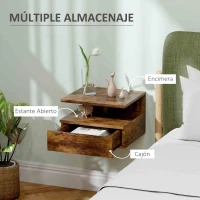 HOMCOM 2 Mesitas de Noche Flotantes con 1 Cajón y Estante Abierto Diseño Moderno 35x32x22,5 cm Marrón Rústico(m-5)