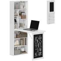 HOMCOM Fold-out Convertible Writing Desk Wall Mount Cabinet with Blackboard and Side Shelf Multi-Function Home Office Workstation, White(m-19)