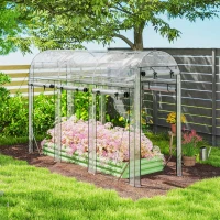 Outsunny Estufa Túnel de Jardim 3 m² Estufa de Jardim Estrutura em Aço Galvanizado 8 Portas Enroláveis 295x100x197 cm Transparente(m-4)
