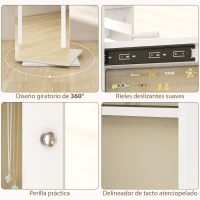 HOMCOM Espejo Joyero con Luces LED Espejo Entero Giratorio de 360° Estantes Abiertos Barras para Colgar Blanco(m-8)