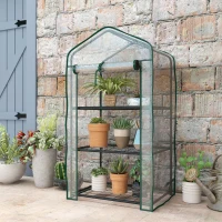 Outsunny Serre de Jardin étagère 3 Niveaux dim. 59L x 39l x 127H cm métal thermolaqué Vert transparent(m-10)