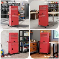 HOMCOM Three-Part Steel Locking Tool Chest - Red(m-9)
