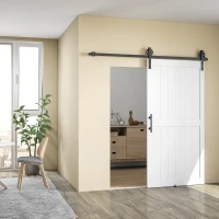 HOMCOM Puerta Corredera Estilo Country con Riel y Tirador en Madera y Acero, 106.6x213.4 cm, Blanco y Negro(m-2)