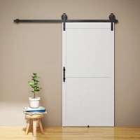 HOMCOM Puerta Corredera Estilo Country con Riel y Tirador en Madera y Acero, 106.6x213.4 cm, Blanco y Negro(m-3)