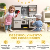 AIYAPLAY Cozinha de Madeira com Som Cozinha de Brincar Infantil com Acessórios em Aço Inoxidável Frigorífico Micro-Ondas, Lava-Loiça 81x27x79,7 cm Castanho Escuro(m-8)