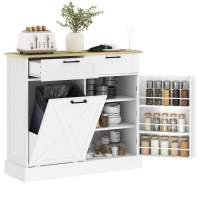 HOMCOM Sideboard with Tilt-out Trash Bin, Farmhouse Kitchen Sideboard with 2 Drawers, Adjustable Shelves, Door Racks, White
