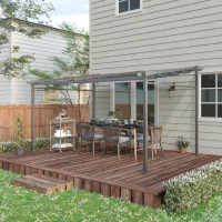 Outsunny Pergola rétractable 4 x 3 m structure métal époxy anticorrosion toile Polyester180 g/m² Incluse Gris(m-10)