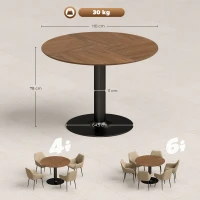 HOMCOM Round Dining Table for 6 People, 110 cm Modern Kitchen Table with Pedestal for Living Room, Brown Wood Grain(m-3)