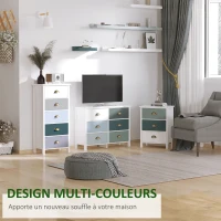 HOMCOM Chiffonnier commode meuble de rangement 5 tiroirs multicolores avec poignée métal coquille MDF - dim. 45L x 30l x 95,4H cm(m-4)